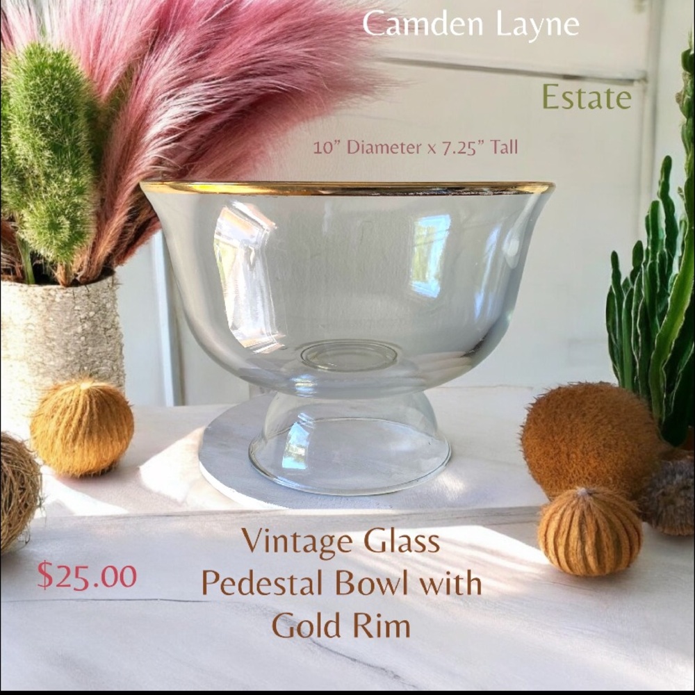 Camden Layne Glass Pedestal Bowl with Gold Rim